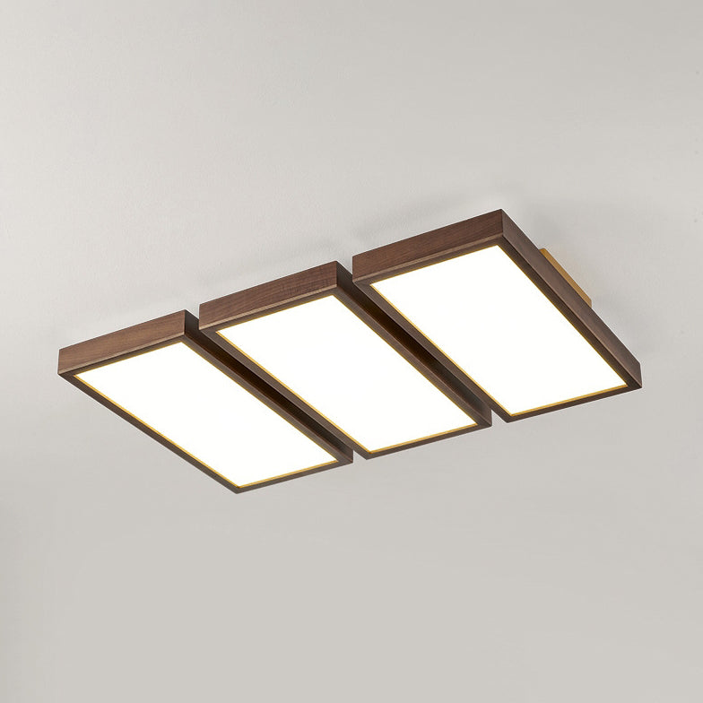 Luz de techo LED de montaje empotrado de bloques rectangulares retro contemporáneos de acrílico y nogal para sala de estar 