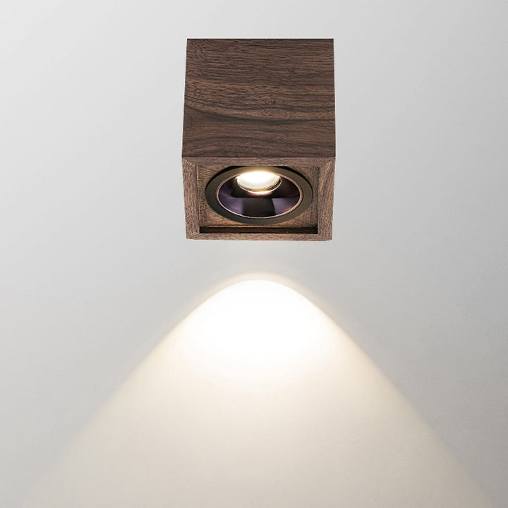 Luz de techo empotrada LED de cubo cuadrado de simplicidad moderna de aluminio y nogal para sala de estar 