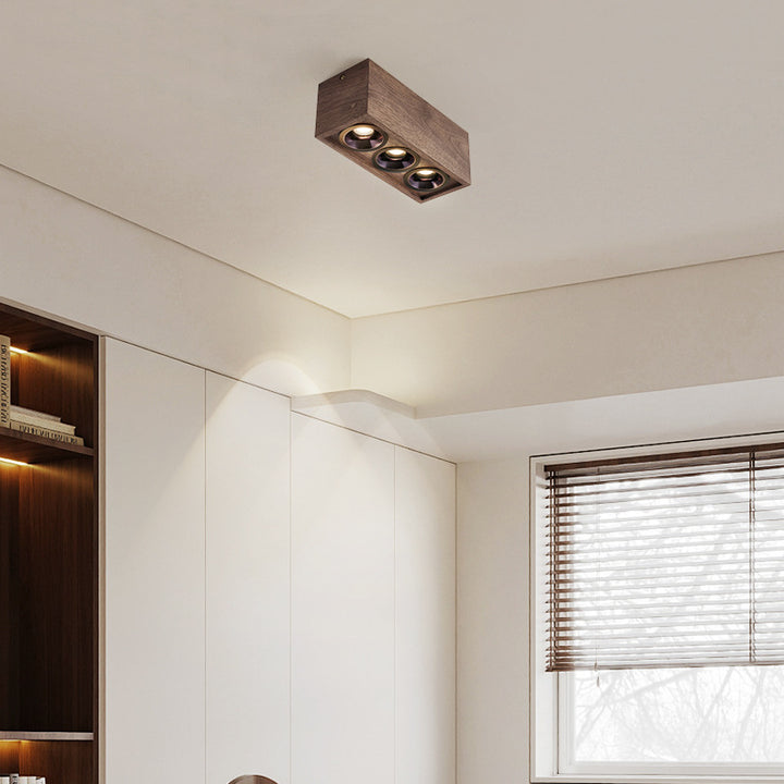 Luz de techo empotrada LED de cubo cuadrado de simplicidad moderna de aluminio y nogal para sala de estar 