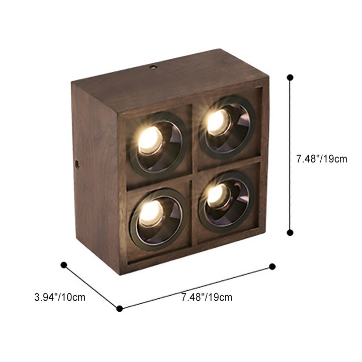Luz de techo empotrada LED de cubo cuadrado de simplicidad moderna de aluminio y nogal para sala de estar 
