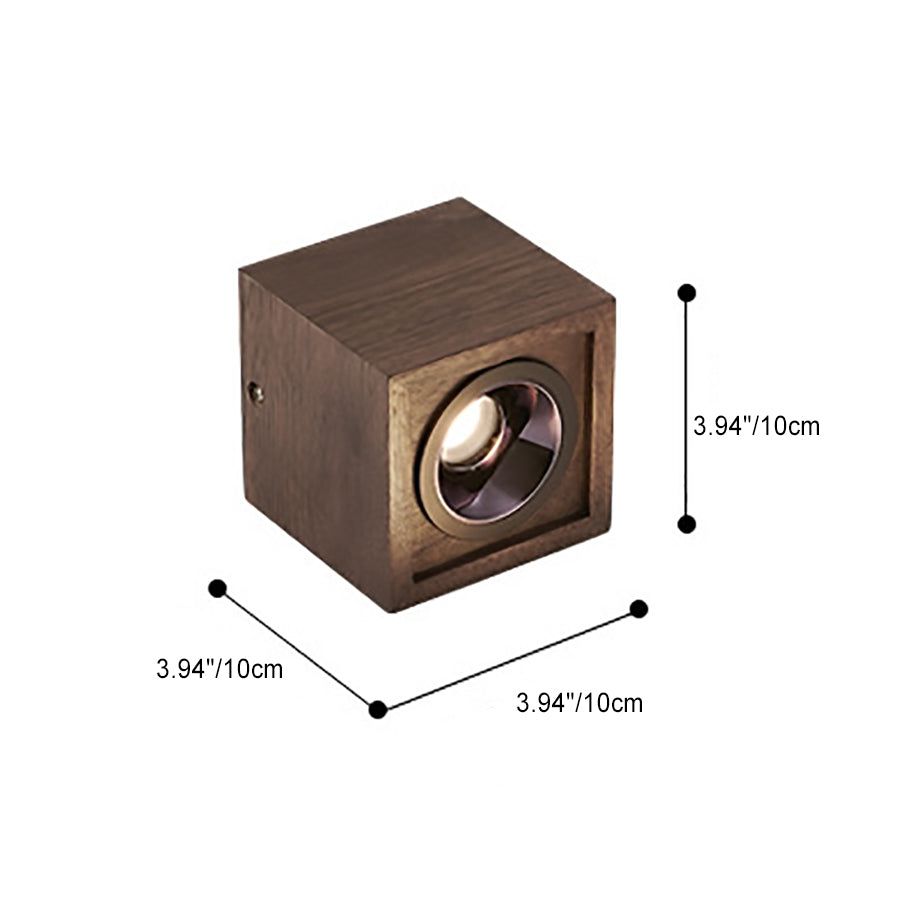 Luz de techo empotrada LED de cubo cuadrado de simplicidad moderna de aluminio y nogal para sala de estar 