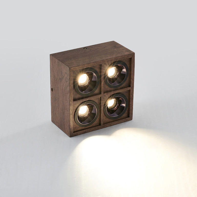 Luz de techo empotrada LED de cubo cuadrado de simplicidad moderna de aluminio y nogal para sala de estar 