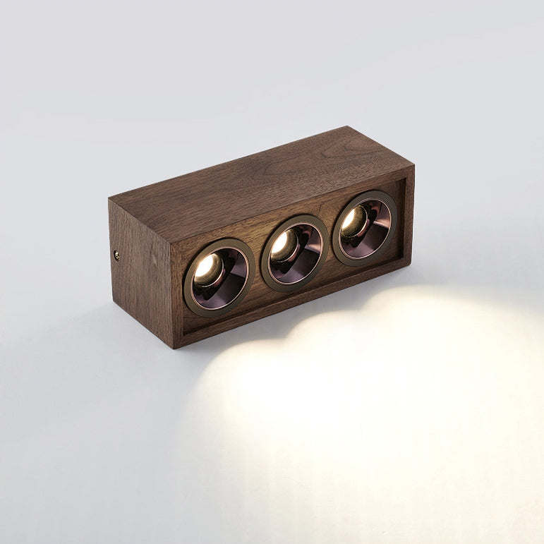 Luz de techo empotrada LED de cubo cuadrado de simplicidad moderna de aluminio y nogal para sala de estar 