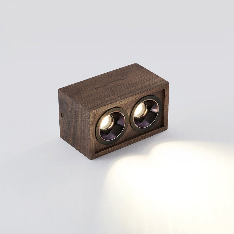 Modern Simplicity Square Cube Aluminum Walnut LED Flush Mount Ceiling Light For Living Room