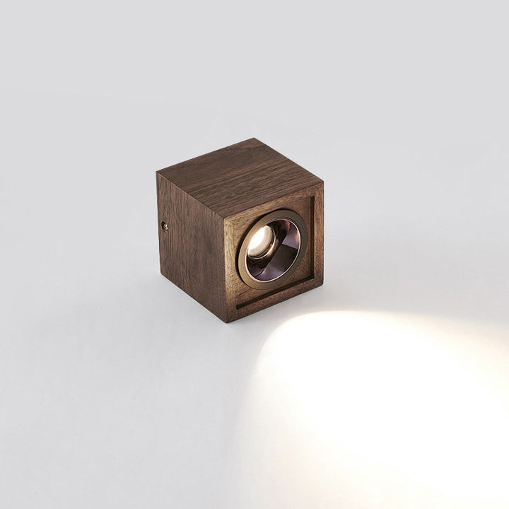 Luz de techo empotrada LED de cubo cuadrado de simplicidad moderna de aluminio y nogal para sala de estar 