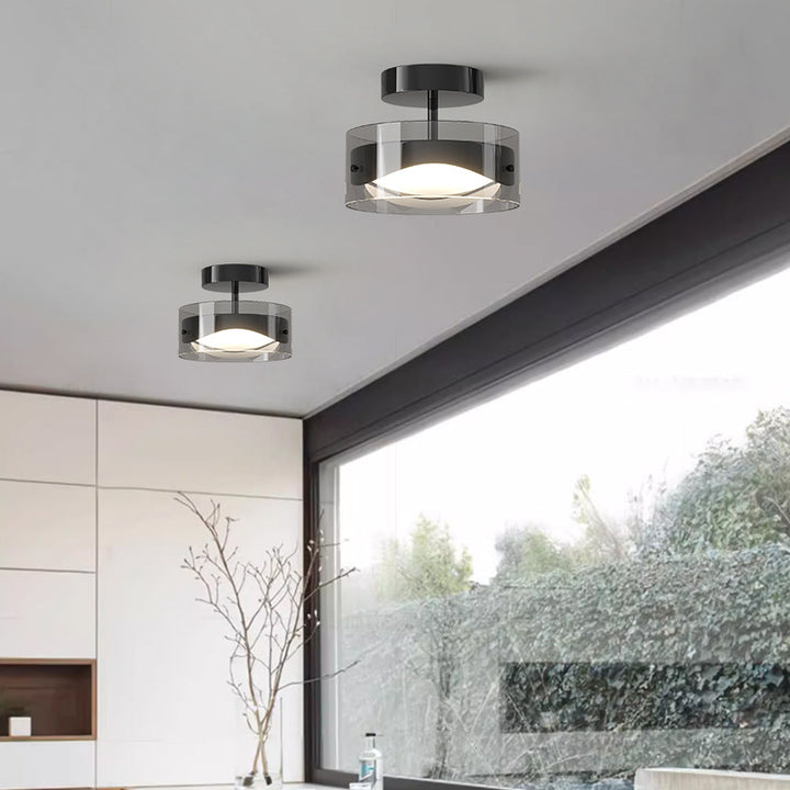 Moderno Arte Deco Cúpula Redonda de Vidrio Transparente Hierro LED Semiempotrado Luz de Techo Para Pasillos 