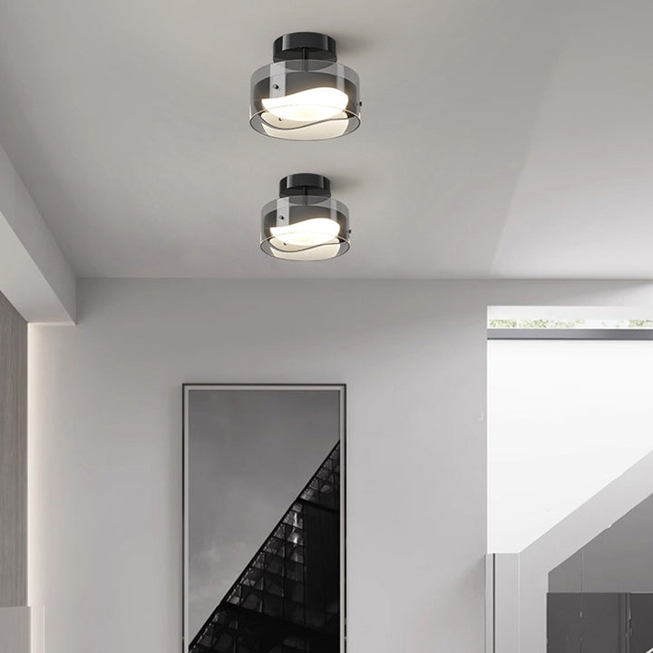 Moderno Arte Deco Cúpula Redonda de Vidrio Transparente Hierro LED Semiempotrado Luz de Techo Para Pasillos 