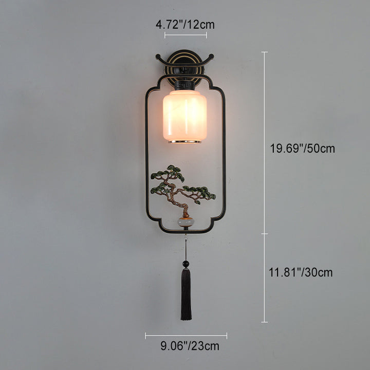 Applique murale en verre à 1 lumière avec pin de bienvenue chinois traditionnel et cerf sika en fer pour salon 