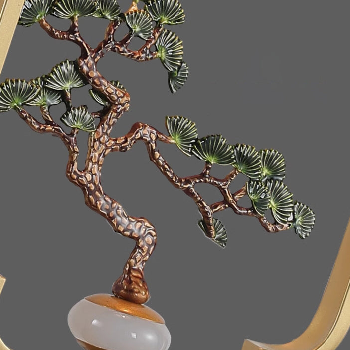 Applique murale en verre à 1 lumière avec pin de bienvenue chinois traditionnel et cerf sika en fer pour salon 