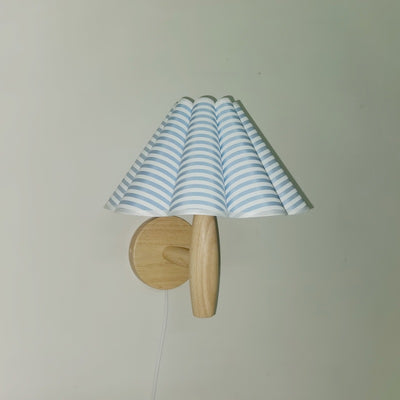 Contemporary Creative Umbrella Shape Fabric Lampshade Wood Base PVC 1 - Light Wall Sconce Lamp For Bedroom