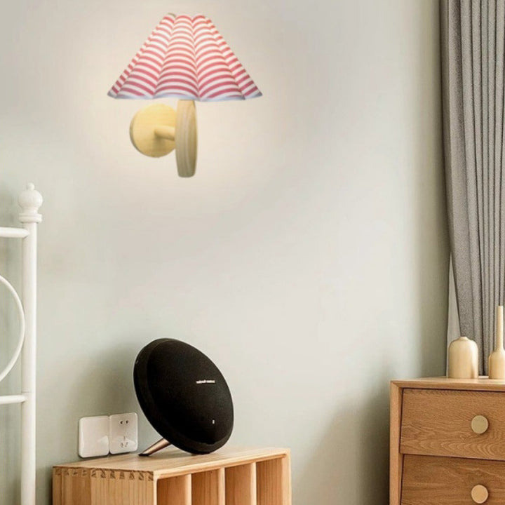 Lampe murale contemporaine en forme de parapluie créatif avec abat-jour en tissu, base en bois et PVC 1 - lumière pour chambre à coucher 