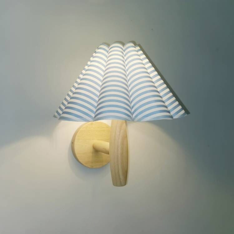Contemporary Creative Umbrella Shape Fabric Lampshade Wood Base PVC 1 - Light Wall Sconce Lamp For Bedroom