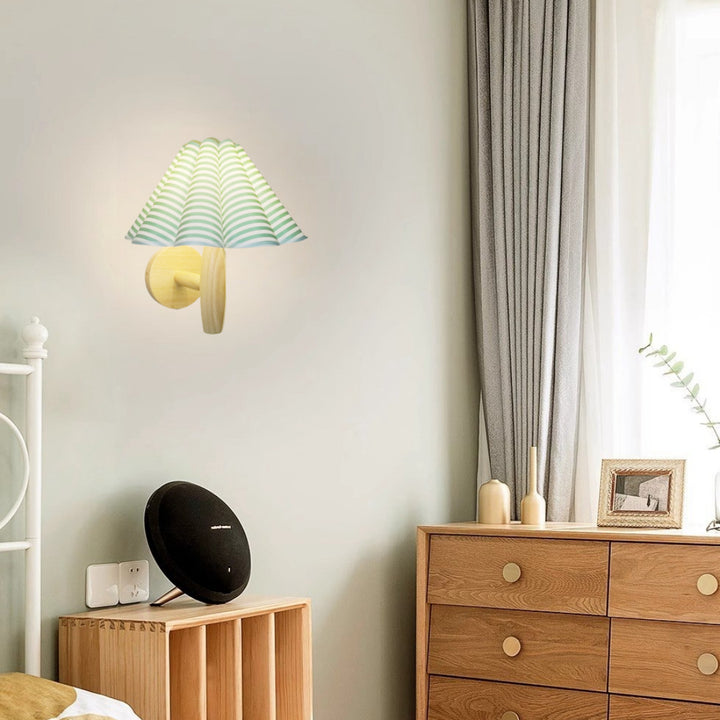 Lampe murale contemporaine en forme de parapluie créatif avec abat-jour en tissu, base en bois et PVC 1 - lumière pour chambre à coucher 