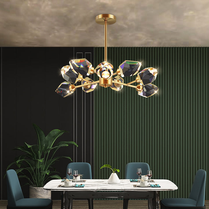 Lustre à LED en cuivre avec blocs de cristal irréguliers pour salon 