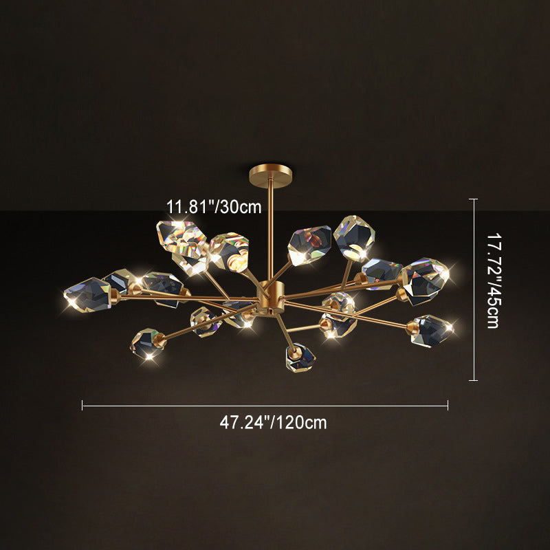 Modern Luxury Dome Irregular Crystal Blocks Copper LED Chandelier For Living Room