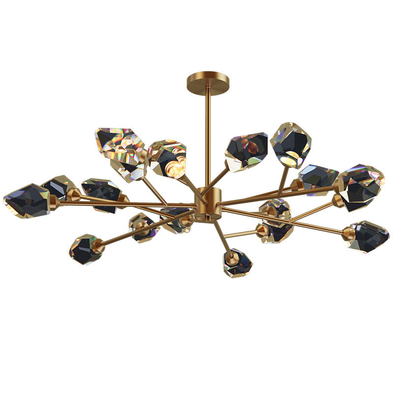 Modern Luxury Dome Irregular Crystal Blocks Copper LED Chandelier For Living Room