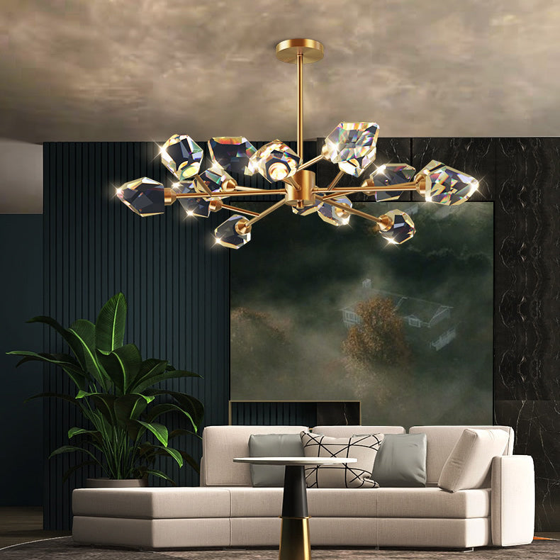 Modern Luxury Dome Irregular Crystal Blocks Copper LED Chandelier For Living Room