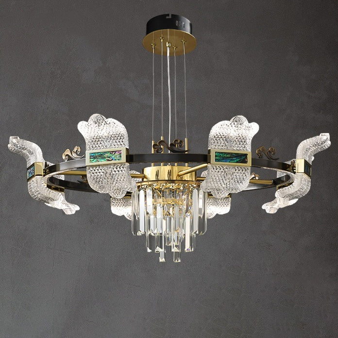 Lustres LED en cristal de cuivre avec abat-jour rond moderne et luxueux pour salle à manger 