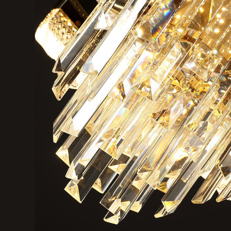 Lustres LED en cristal de cuivre avec abat-jour rond moderne et luxueux pour salle à manger 