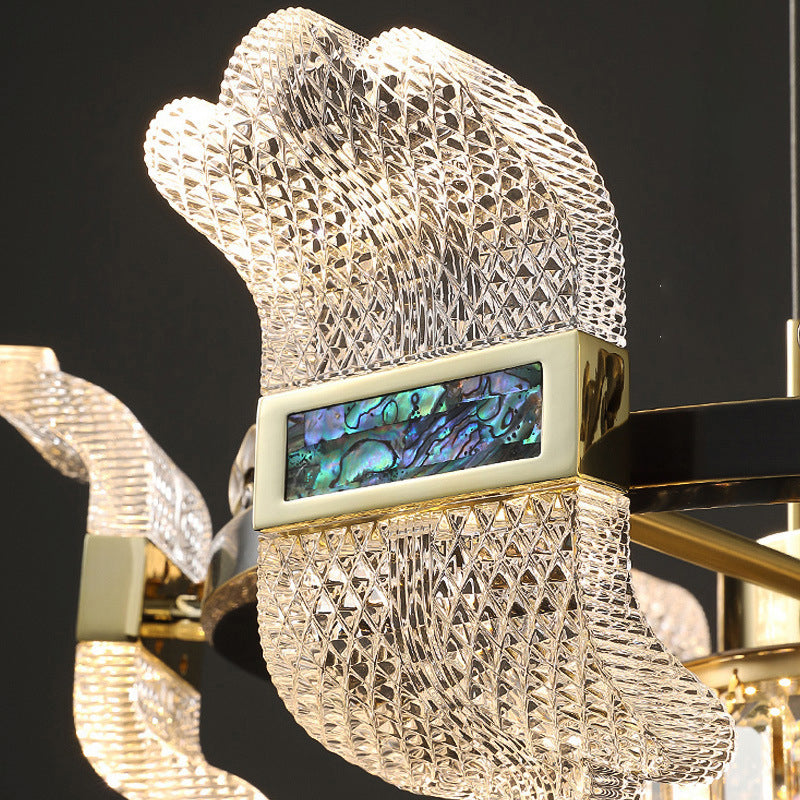 Lustres LED en cristal de cuivre avec abat-jour rond moderne et luxueux pour salle à manger 