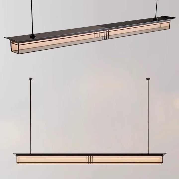 Traditional Chinese Long Strip Acrylic Lampshade Aluminum Iron LED Chandeliers Island Light For Dining Room
