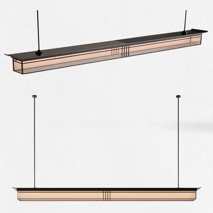 Traditional Chinese Long Strip Acrylic Lampshade Aluminum Iron LED Chandeliers Island Light For Dining Room