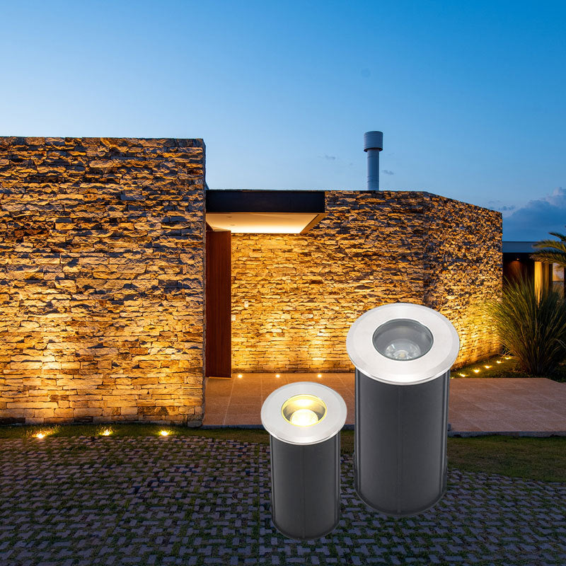 Éclairage paysager enterré LED en verre plastique acier inoxydable étanche cylindre de simplicité moderne pour couloirs 