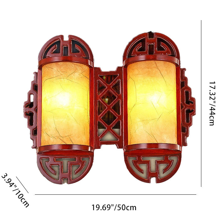 Traditioneller chinesischer Zylinder Imitation Schaffell Lampenschirm Holz 1/2 - Licht Wandleuchte für Schlafzimmer 