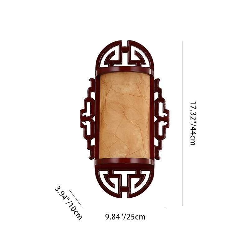 Traditioneller chinesischer Zylinder Imitation Schaffell Lampenschirm Holz 1/2 - Licht Wandleuchte für Schlafzimmer 