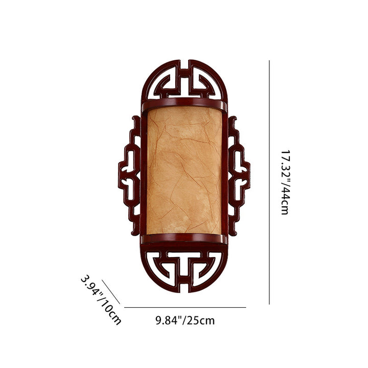 Traditioneller chinesischer Zylinder Imitation Schaffell Lampenschirm Holz 1/2 - Licht Wandleuchte für Schlafzimmer 