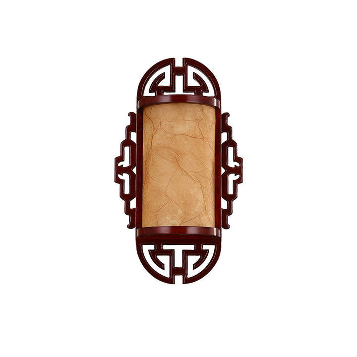 Traditioneller chinesischer Zylinder Imitation Schaffell Lampenschirm Holz 1/2 - Licht Wandleuchte für Schlafzimmer 