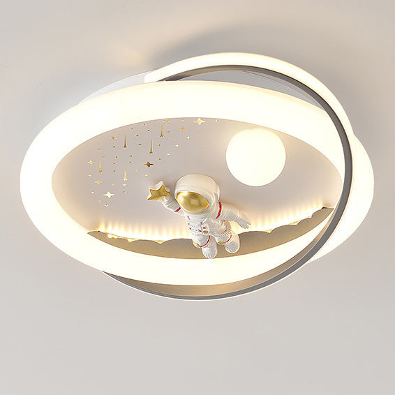 Lustre Plafonnier LED en Résine Acrylique Fer Rond Fusée Astronaute Licorne Créative Contemporaine pour Chambre 