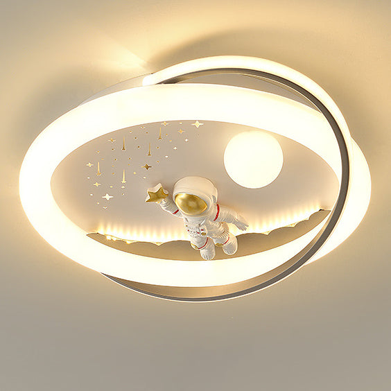 Lustre Plafonnier LED en Résine Acrylique Fer Rond Fusée Astronaute Licorne Créative Contemporaine pour Chambre 
