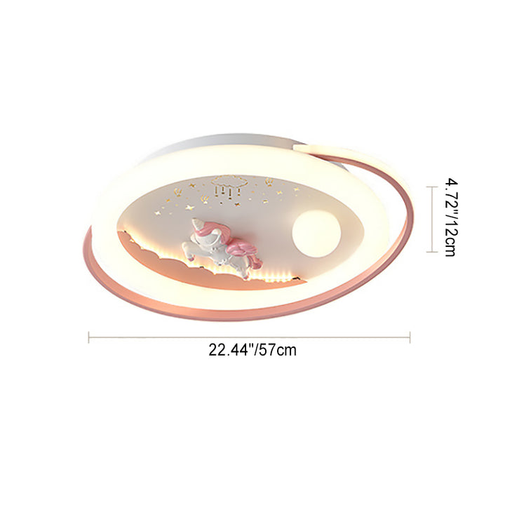 Lustre Plafonnier LED en Résine Acrylique Fer Rond Fusée Astronaute Licorne Créative Contemporaine pour Chambre 