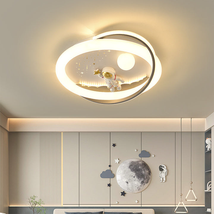 Lustre Plafonnier LED en Résine Acrylique Fer Rond Fusée Astronaute Licorne Créative Contemporaine pour Chambre 