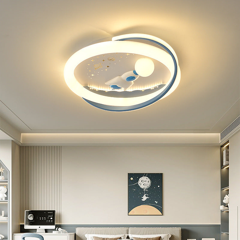 Lustre Plafonnier LED en Résine Acrylique Fer Rond Fusée Astronaute Licorne Créative Contemporaine pour Chambre 