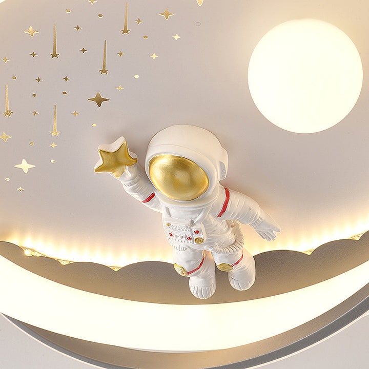 Lustre Plafonnier LED en Résine Acrylique Fer Rond Fusée Astronaute Licorne Créative Contemporaine pour Chambre 