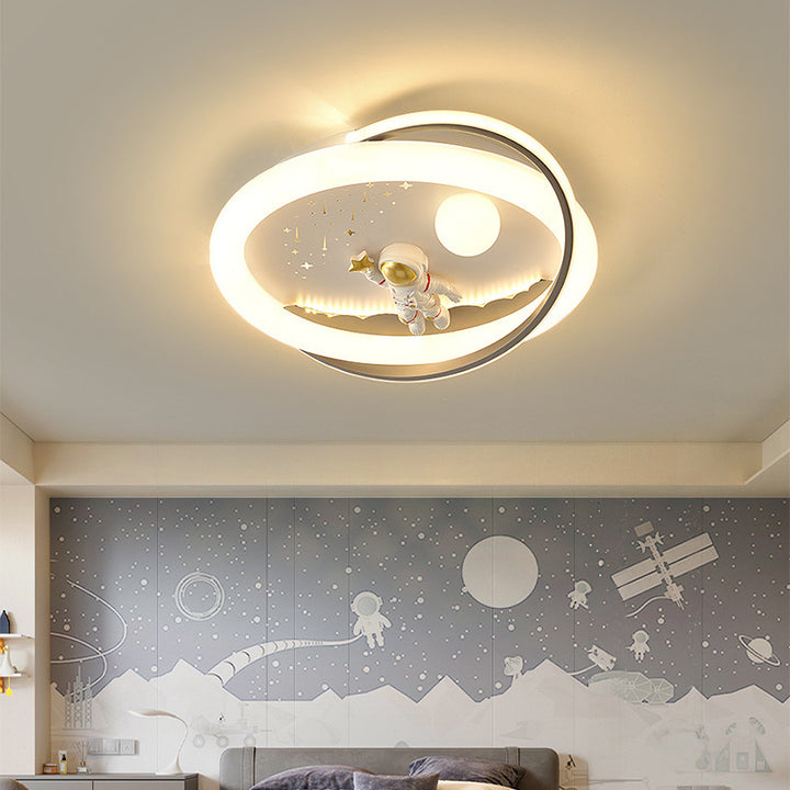 Lustre Plafonnier LED en Résine Acrylique Fer Rond Fusée Astronaute Licorne Créative Contemporaine pour Chambre 