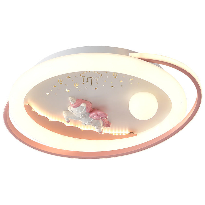 Lustre Plafonnier LED en Résine Acrylique Fer Rond Fusée Astronaute Licorne Créative Contemporaine pour Chambre 