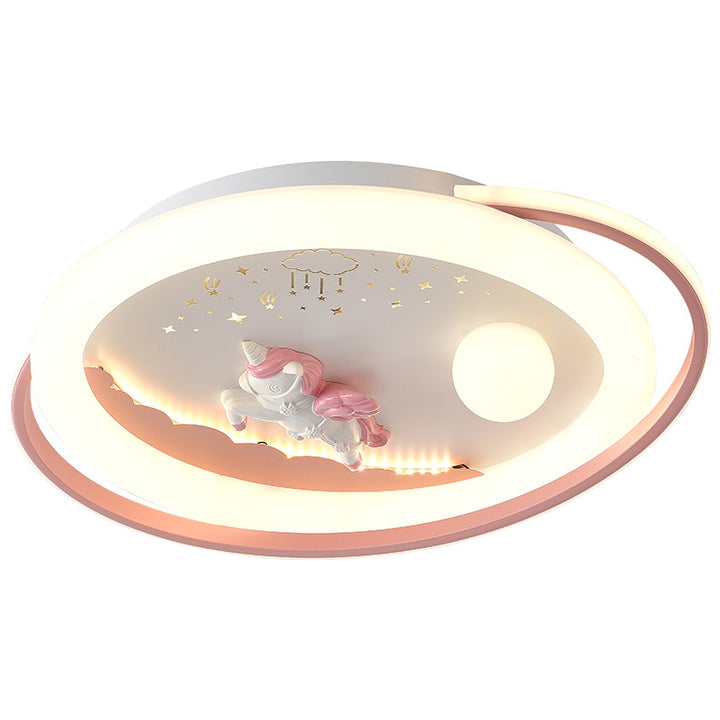 Lustre Plafonnier LED en Résine Acrylique Fer Rond Fusée Astronaute Licorne Créative Contemporaine pour Chambre 