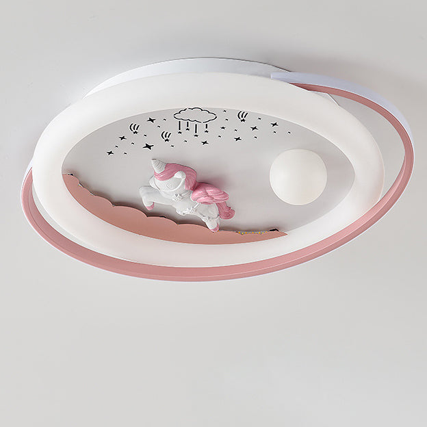 Lustre Plafonnier LED en Résine Acrylique Fer Rond Fusée Astronaute Licorne Créative Contemporaine pour Chambre 