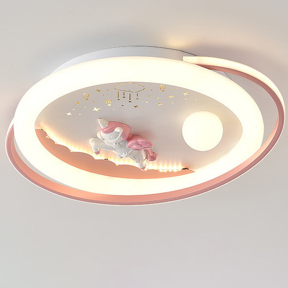 Lustre Plafonnier LED en Résine Acrylique Fer Rond Fusée Astronaute Licorne Créative Contemporaine pour Chambre 