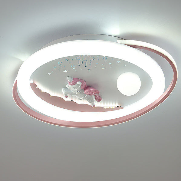 Lustre Plafonnier LED en Résine Acrylique Fer Rond Fusée Astronaute Licorne Créative Contemporaine pour Chambre 