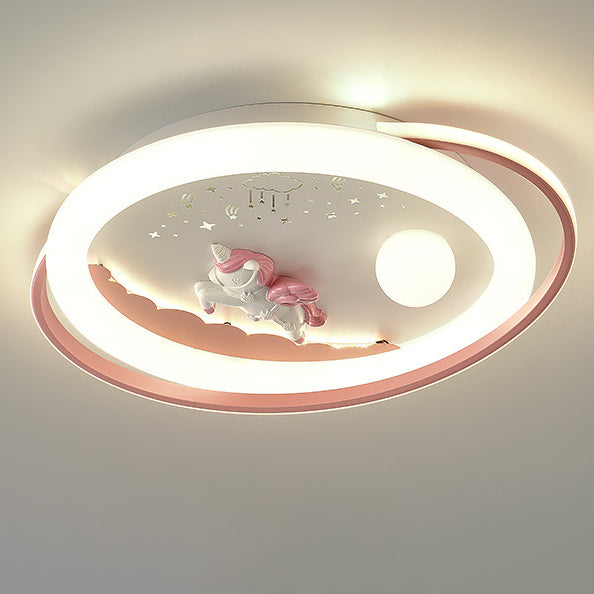 Lustre Plafonnier LED en Résine Acrylique Fer Rond Fusée Astronaute Licorne Créative Contemporaine pour Chambre 