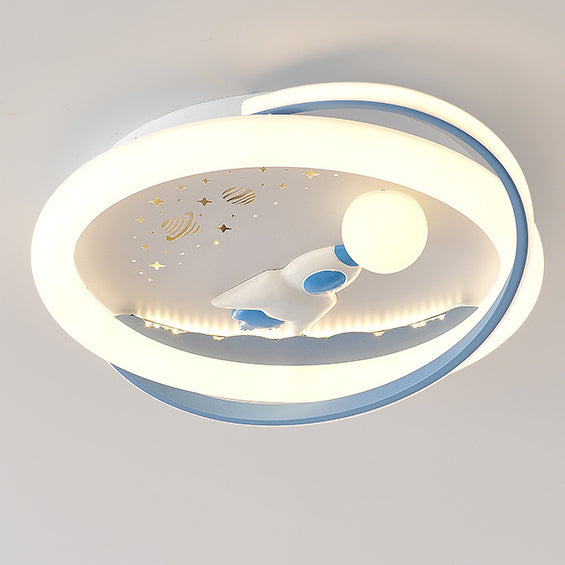 Lustre Plafonnier LED en Résine Acrylique Fer Rond Fusée Astronaute Licorne Créative Contemporaine pour Chambre 