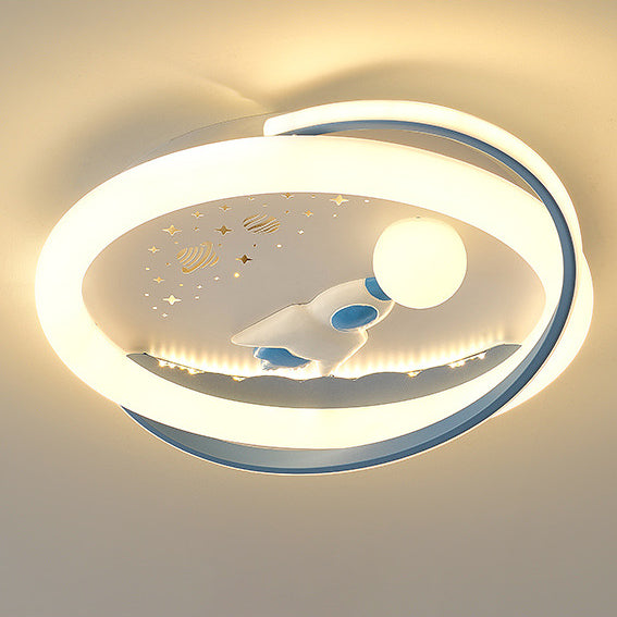 Lustre Plafonnier LED en Résine Acrylique Fer Rond Fusée Astronaute Licorne Créative Contemporaine pour Chambre 