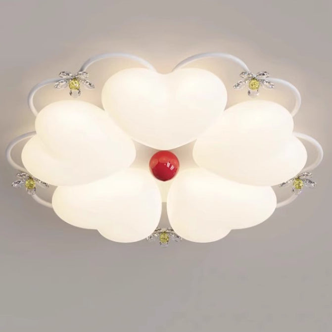 ضوء سقف متدفق LED بتصميم قلب من الأكريليك والحديد PE مع خياطة زهور كريم نوردية معاصرة لغرفة النوم 