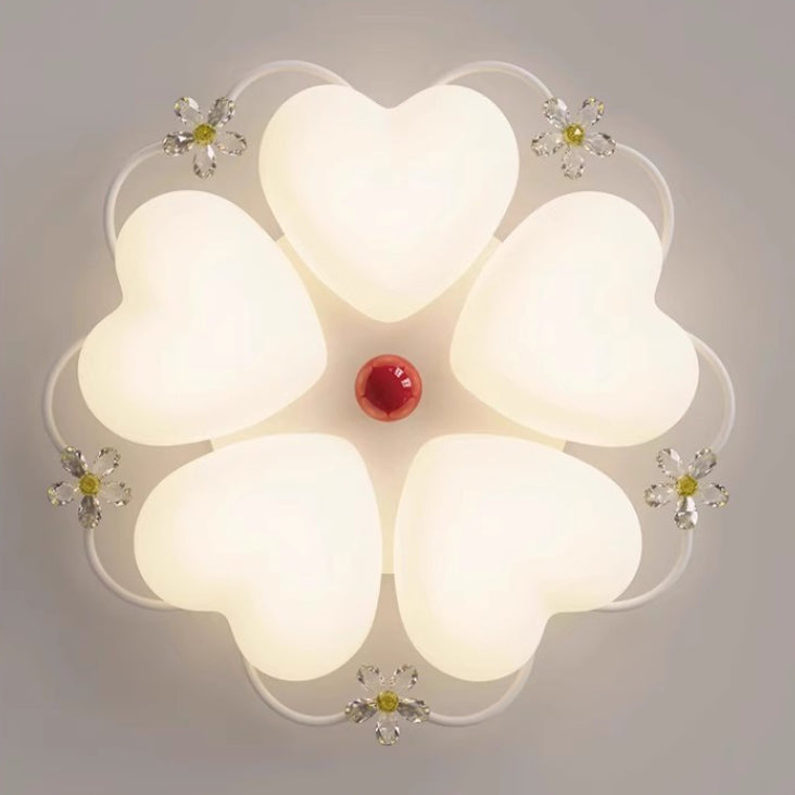 ضوء سقف متدفق LED بتصميم قلب من الأكريليك والحديد PE مع خياطة زهور كريم نوردية معاصرة لغرفة النوم 