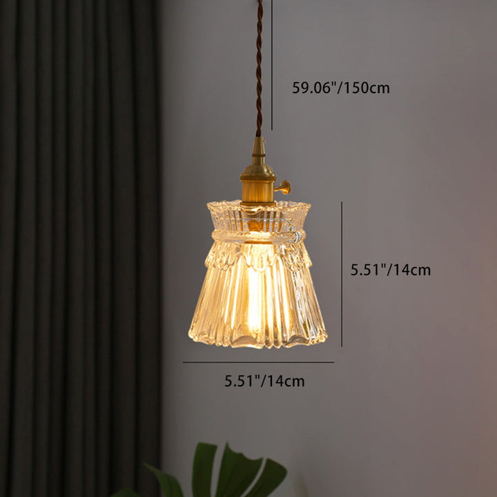 Forme de jupe rétro contemporaine Abat-jour en verre transparent Cuivre 1/3 - Suspension lumineuse pour salon 