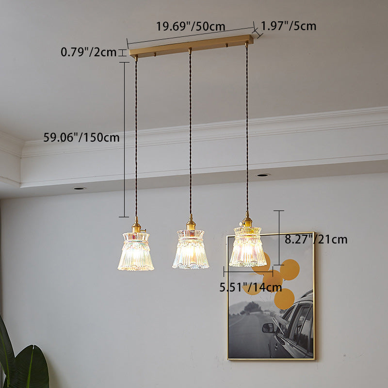 Forme de jupe rétro contemporaine Abat-jour en verre transparent Cuivre 1/3 - Suspension lumineuse pour salon 